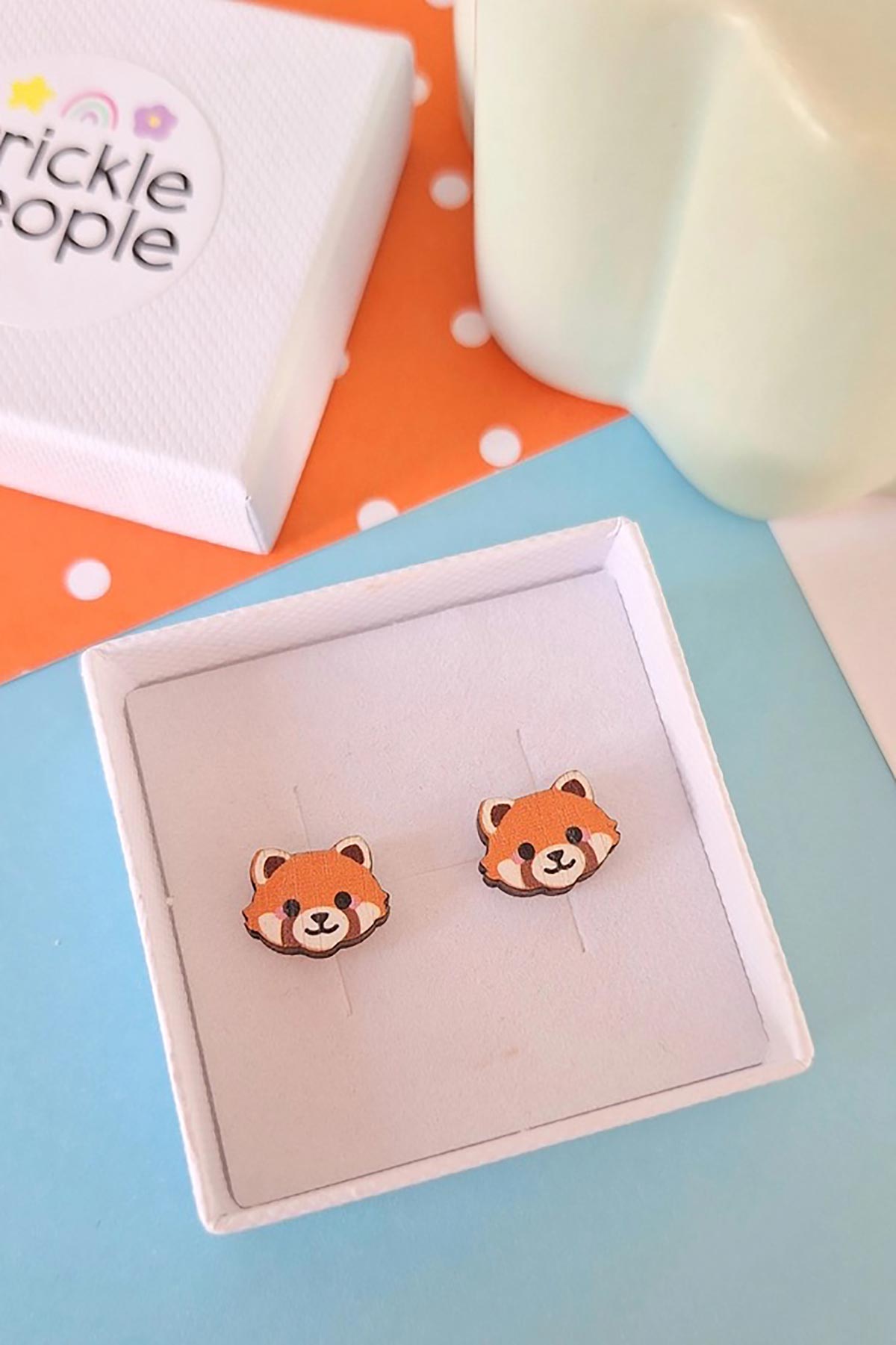 Prickle People Cute Red Panda Wooden Stud Earrings