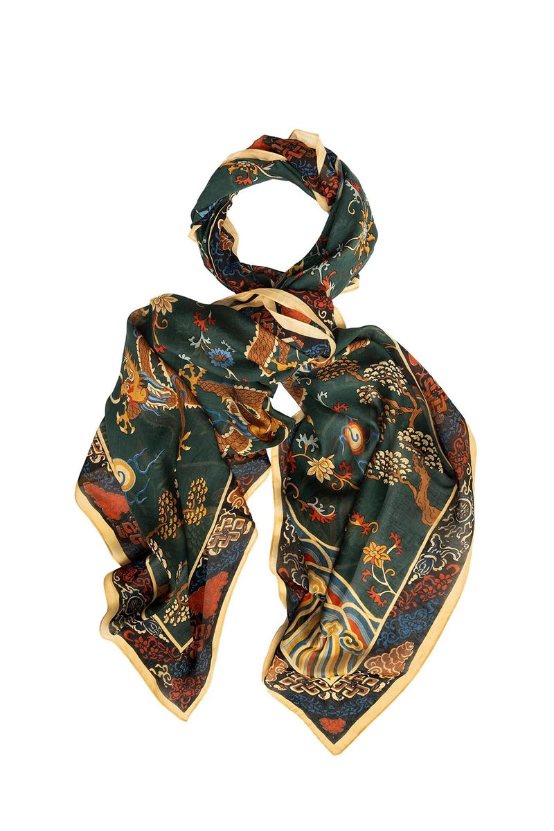 One Hundred Stars Dragon Green Scarf