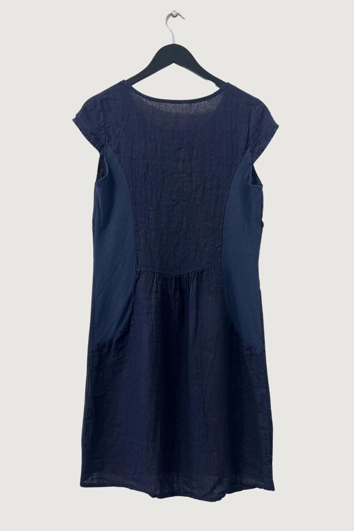 Mia Strada London Embroidered Waist Linen Panelled Dress In Navy Blue