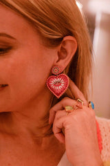 My Doris Eye Love You Pink Heart Earrings