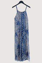 Mia Strada London Fern Print Monochrome Silk Maxi Dress In Blue