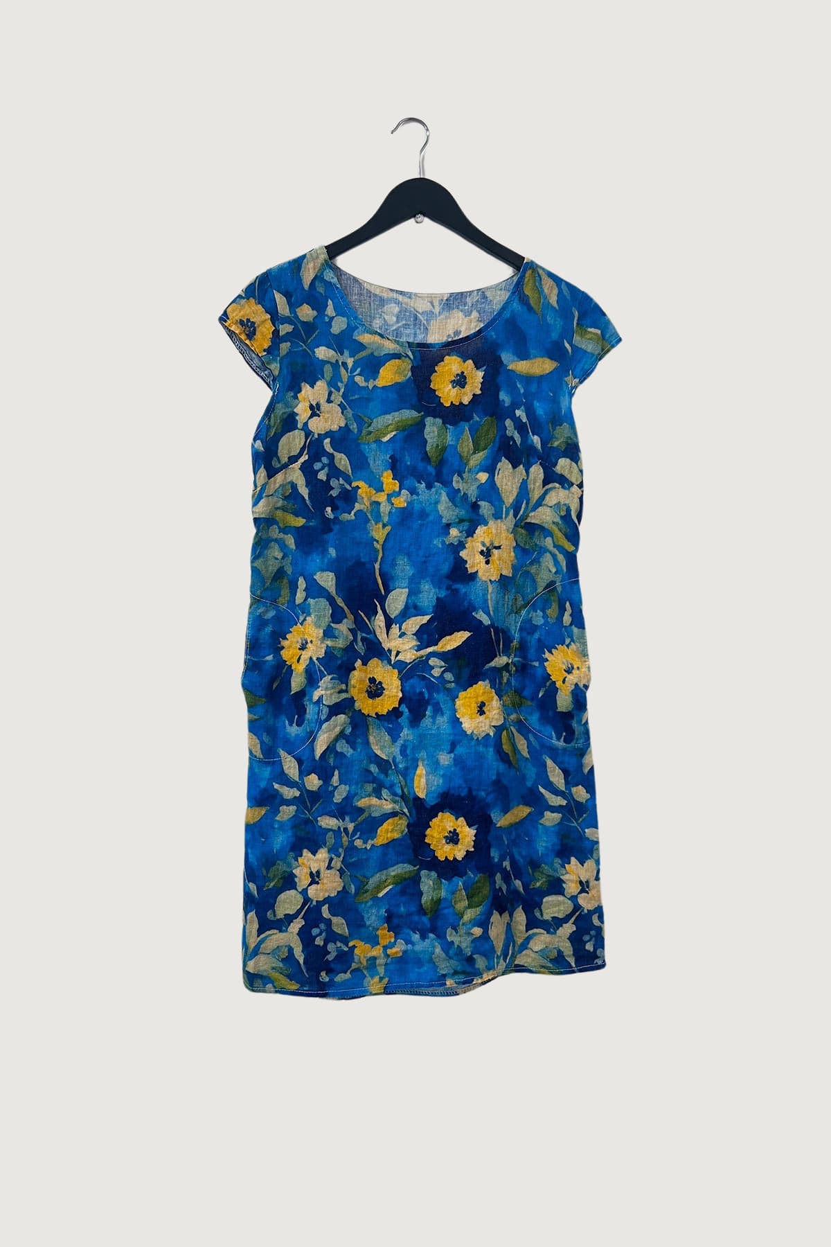 Mia Strada London Floral Print Linen Panelled Dress In Blue