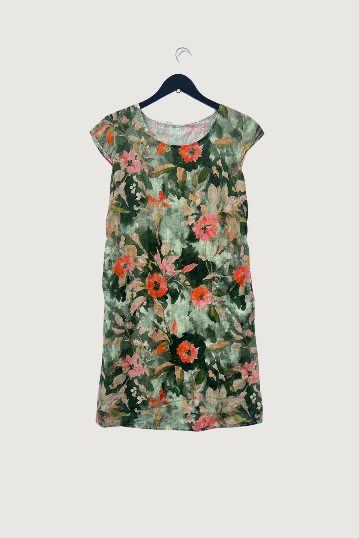 Mia Strada London Floral Print Linen Panelled Dress In Green