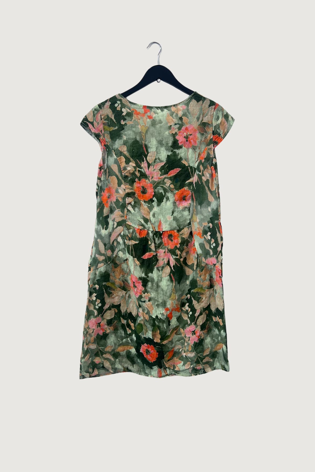 Mia Strada London Floral Print Linen Panelled Dress In Green