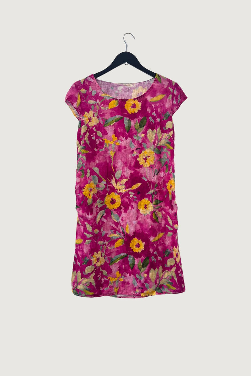 Mia Strada London Floral Print Linen Panelled Dress In Pink