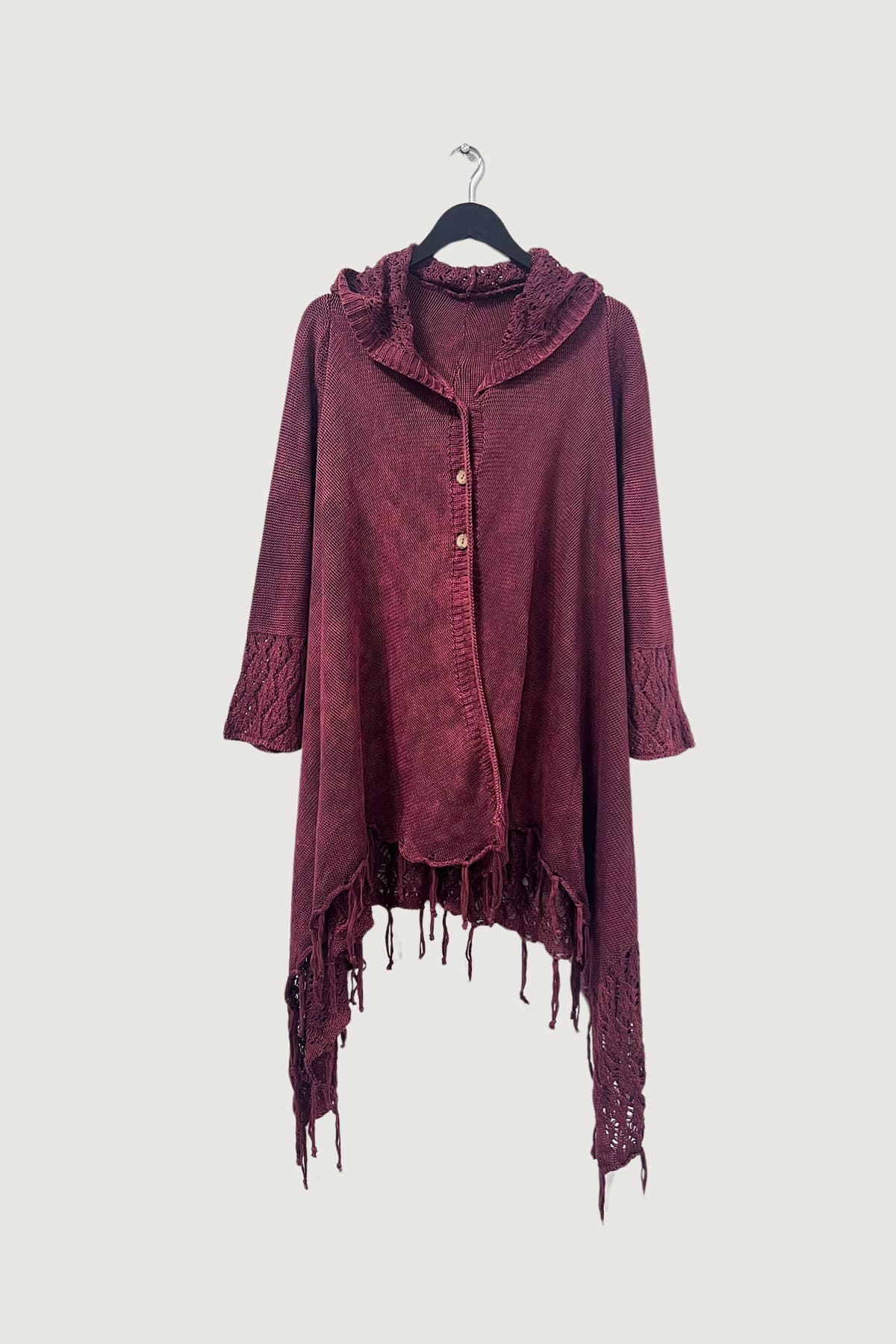 Mia Strada London Fringe Hooded Cotton Cardigan In Berry