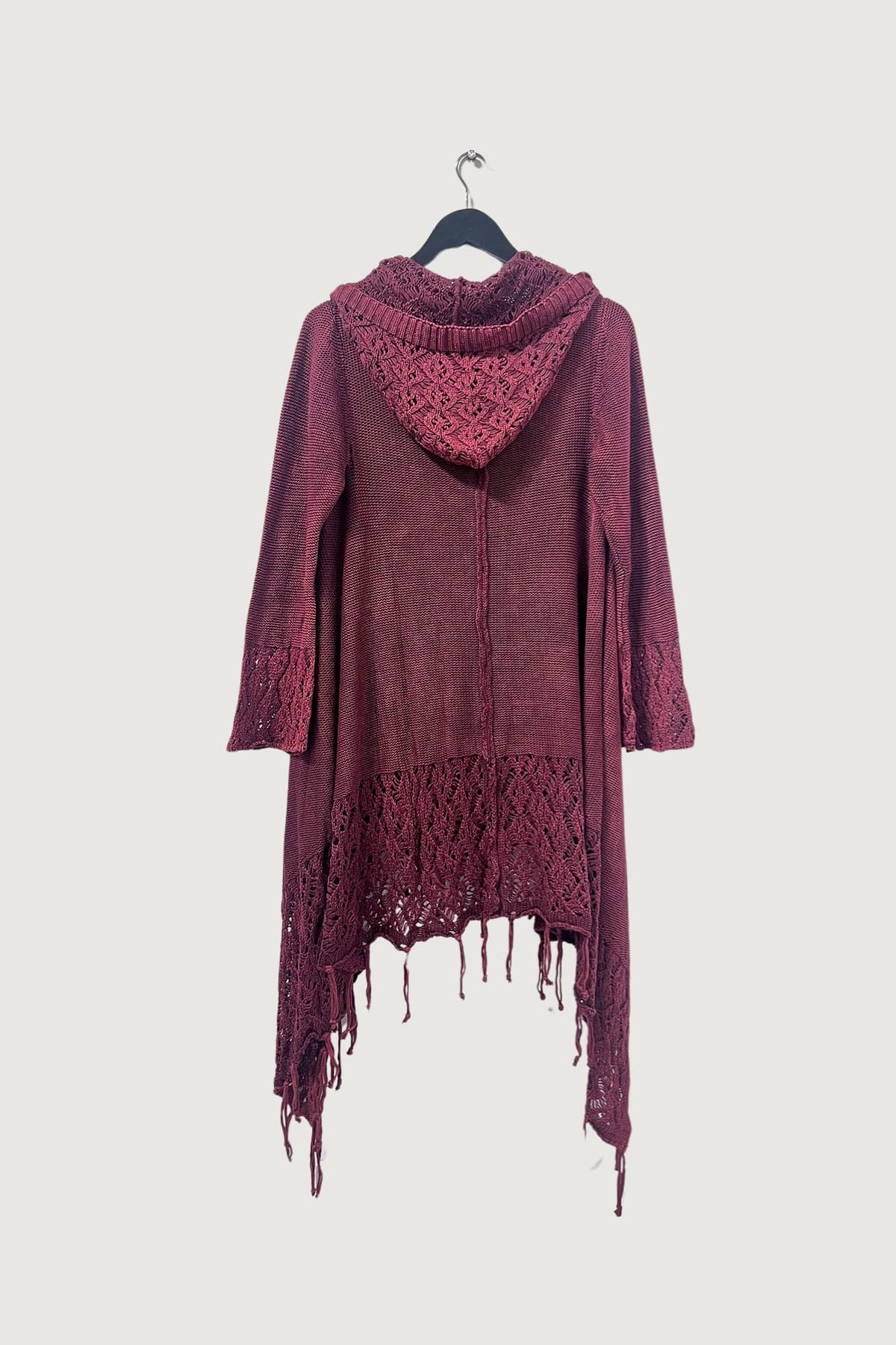 Mia Strada London Fringe Hooded Cotton Cardigan In Berry