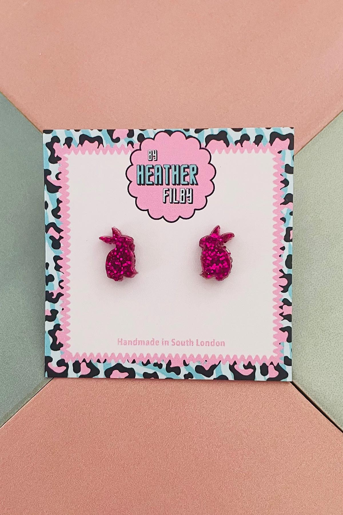 By Heather Filby Fuchsia Rabbit Glitter Stud Earrings