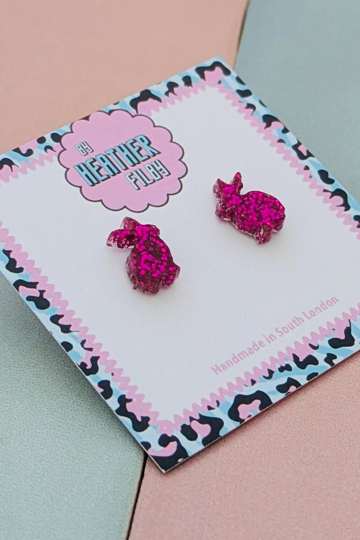 By Heather Filby Fuchsia Rabbit Glitter Stud Earrings