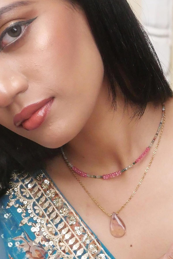 Ginandger Anjali Necklace - Indian Agate & Pink Topaz