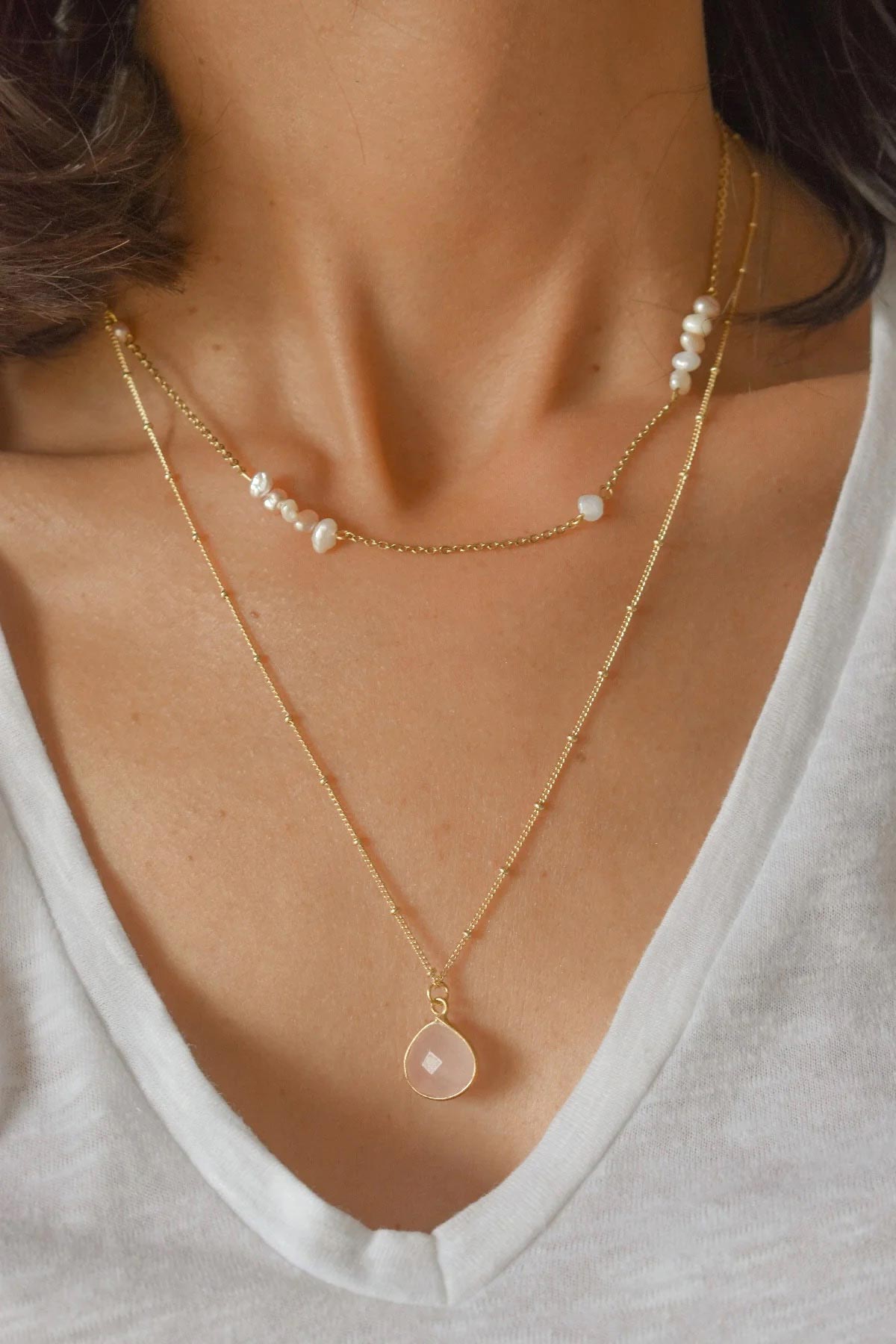 Ginandger Justine Necklace - Rose Quartz