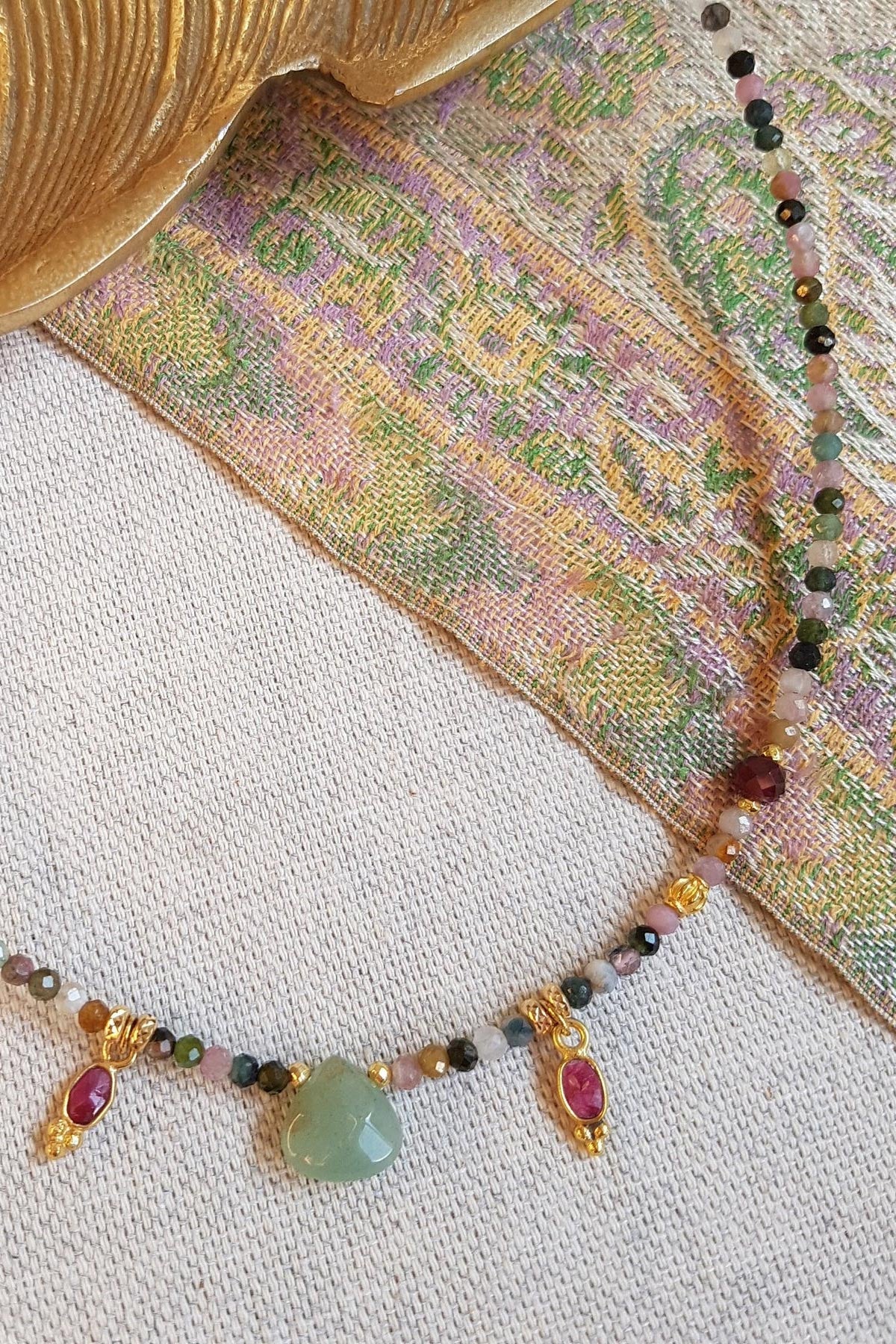 Ginandger Radha Tourmaline Aventurine Garnet Indian Ruby Necklace