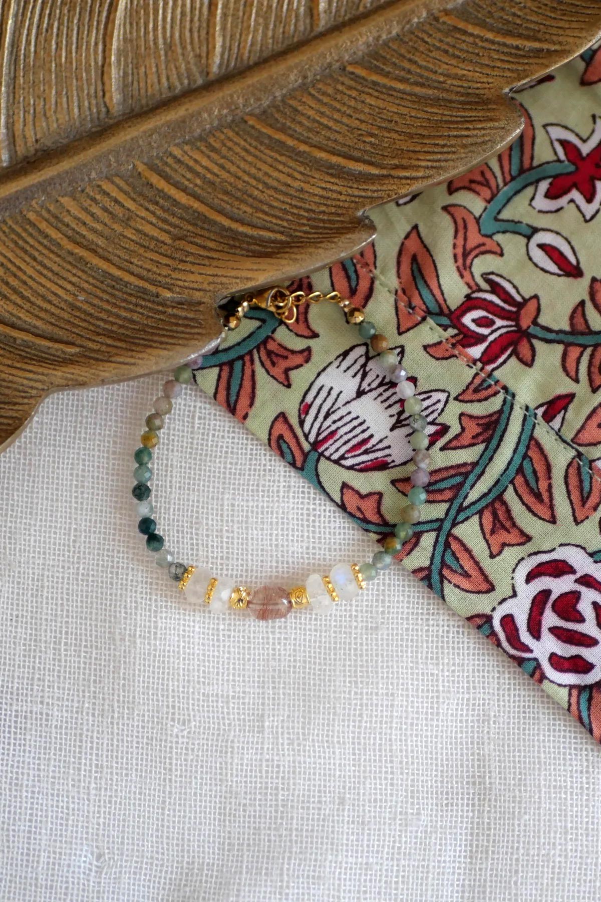 Ginandger Nandini Indian Agate Quartz Moonstones Bracelet