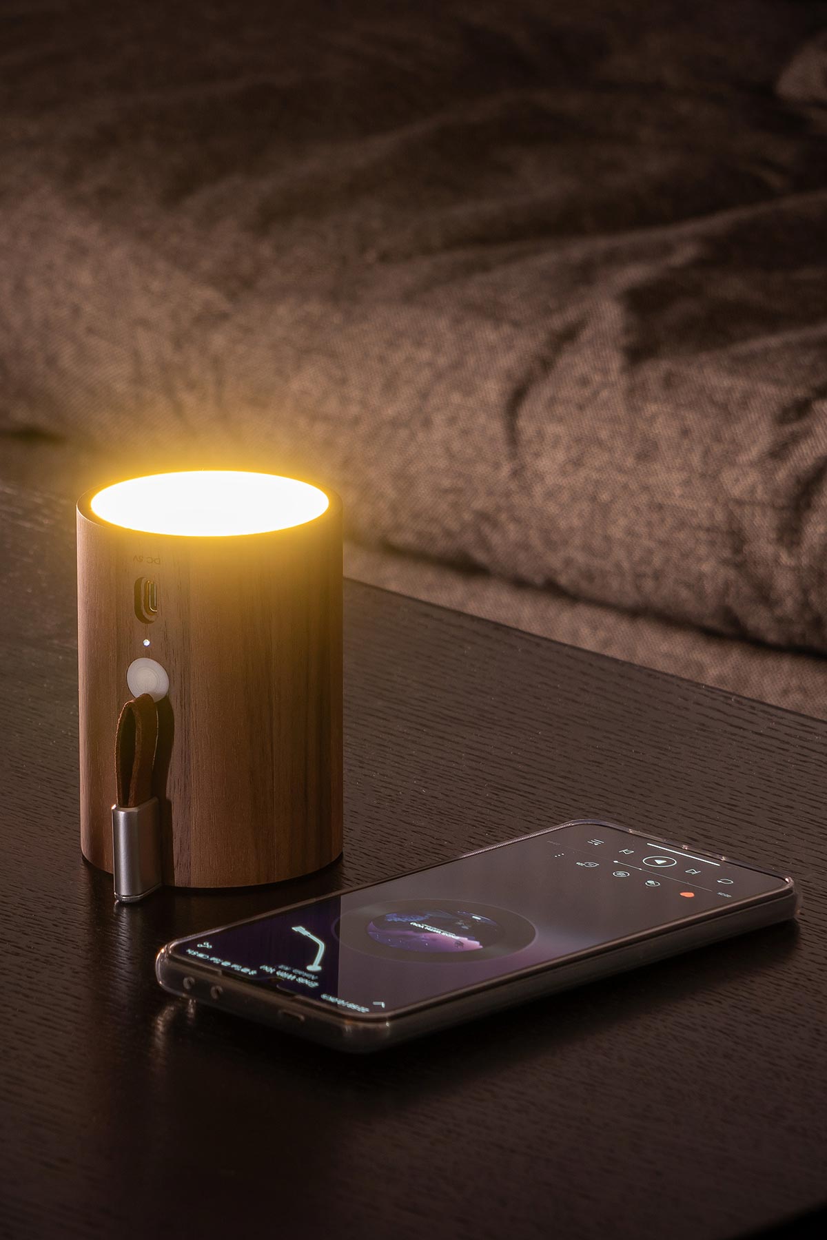 Gingko Design Drum Light Bluetooth Speaker | Natural Walnut Wood