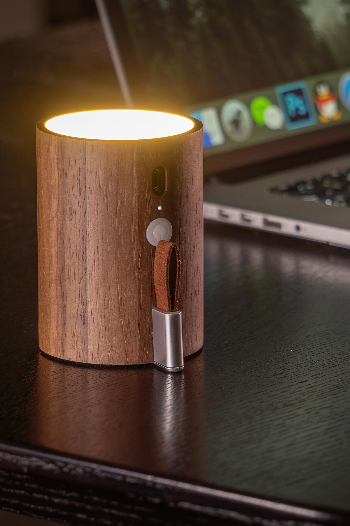 Gingko Design Drum Light Bluetooth Speaker | Natural Walnut Wood