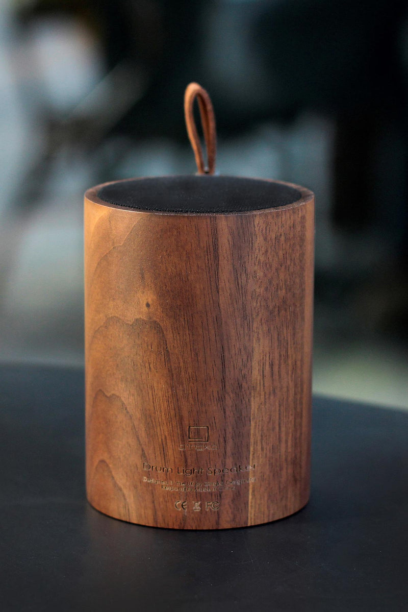 Gingko Design Drum Light Bluetooth Speaker | Natural Walnut Wood