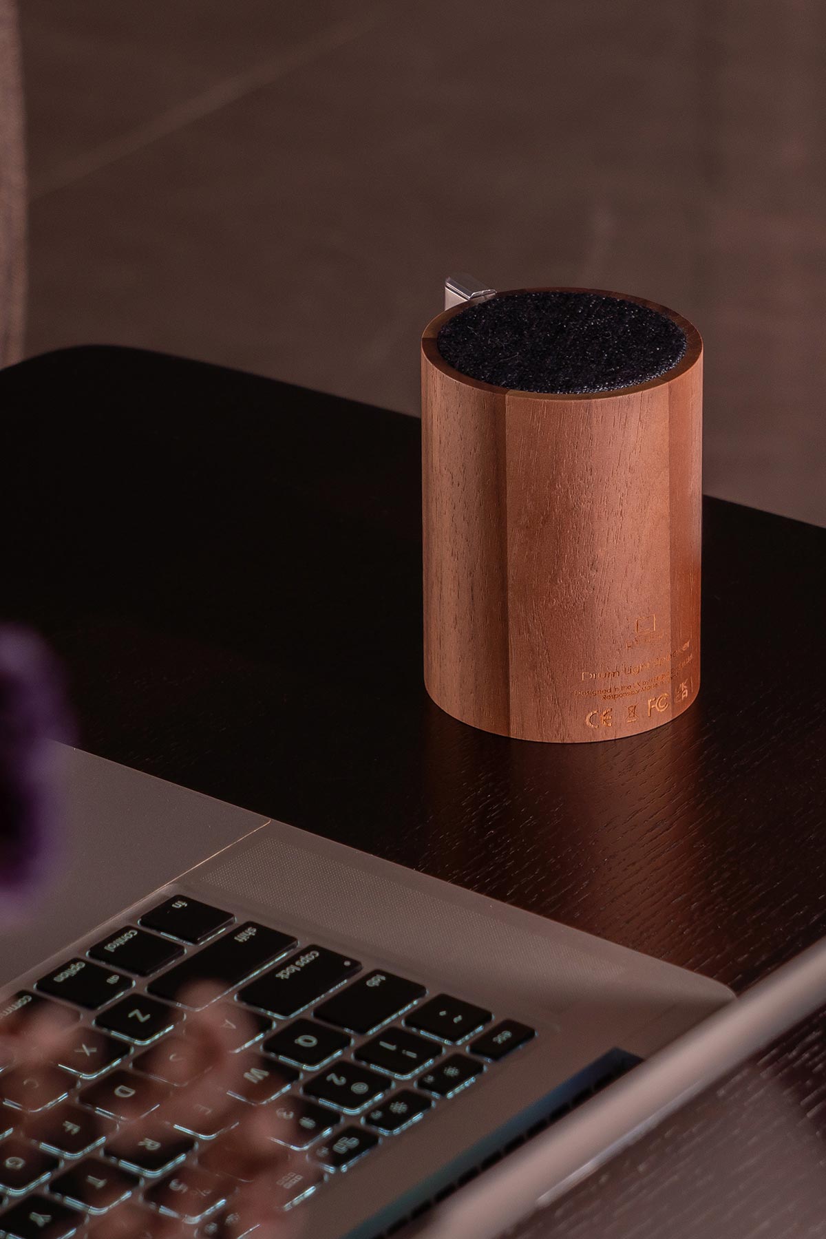 Gingko Design Drum Light Bluetooth Speaker | Natural Walnut Wood