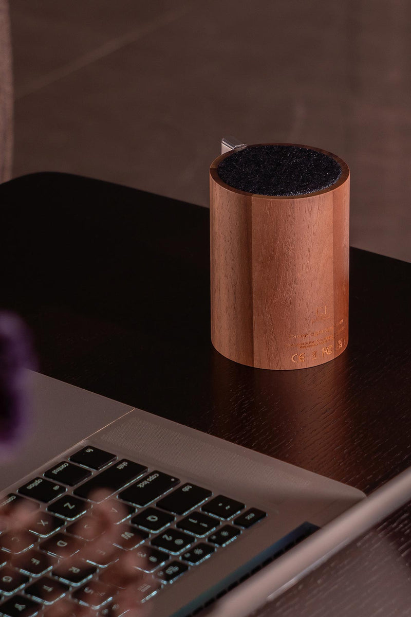 Gingko Design Drum Light Bluetooth Speaker | Natural Walnut Wood