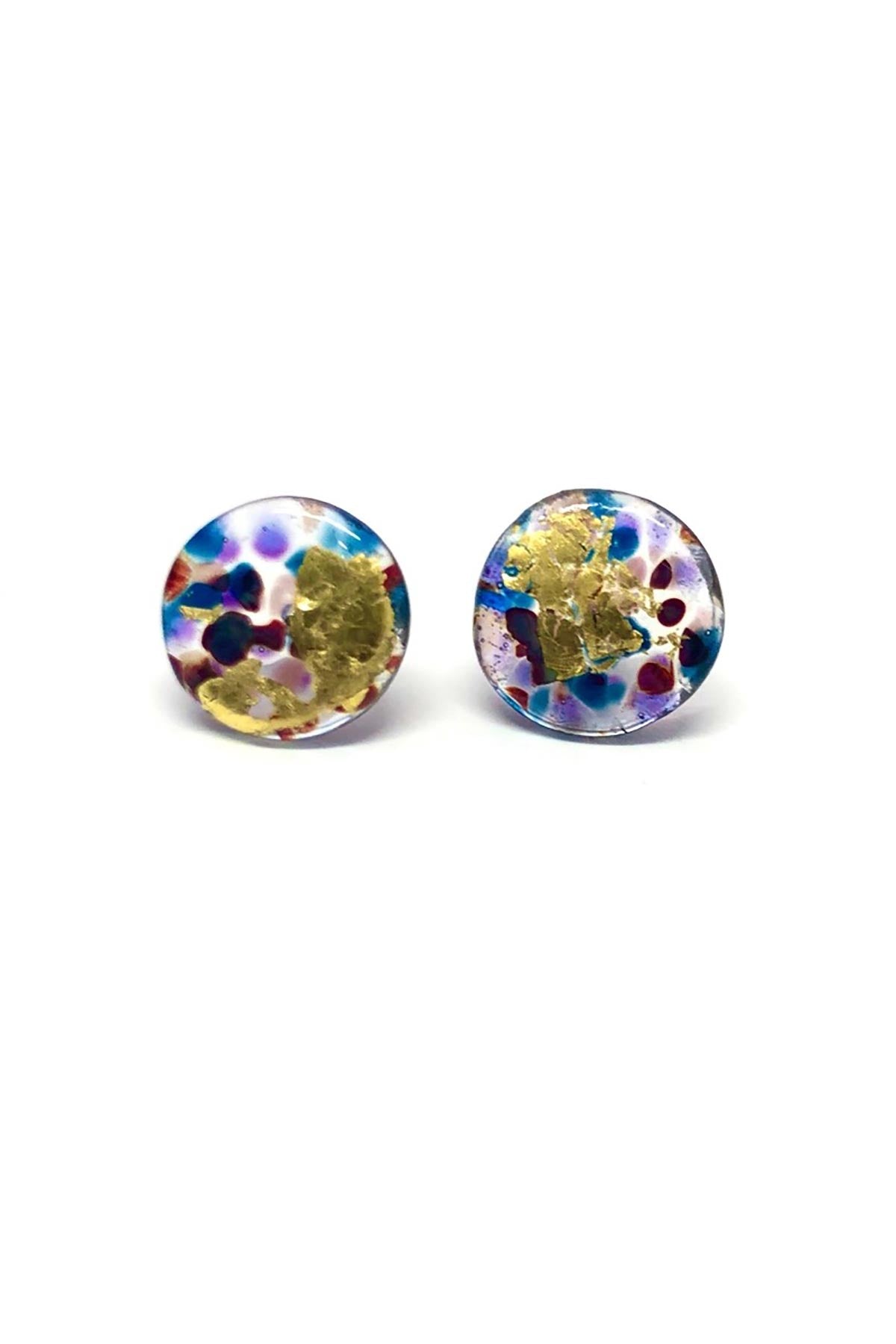 Helen Chalmers Glass And Gold Midi Mottled Stud Earrings In Shipwreck