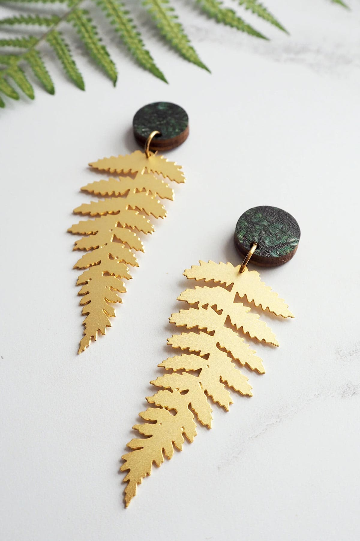 Mica Peet Gold Fern Statement Drop Earrings