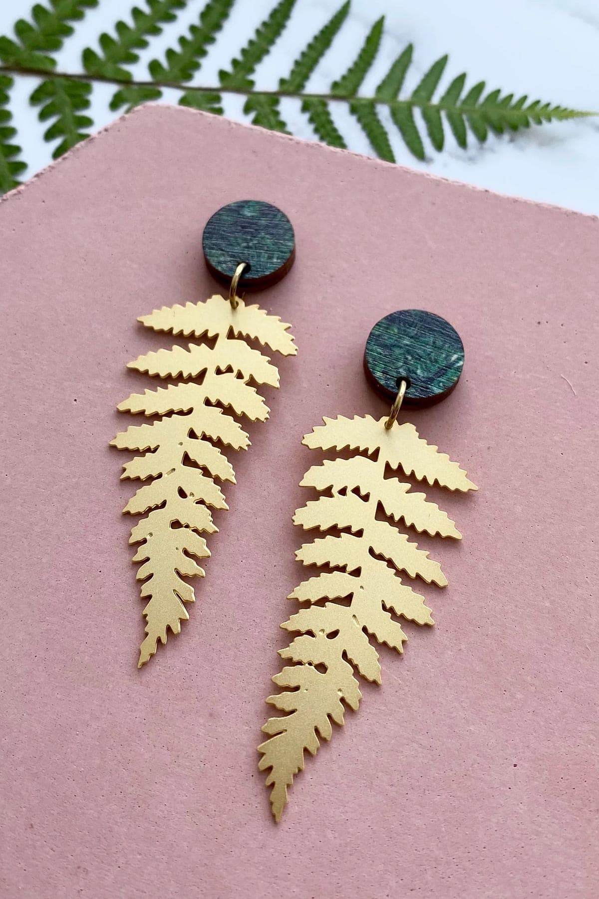 Mica Peet Gold Fern Statement Drop Earrings