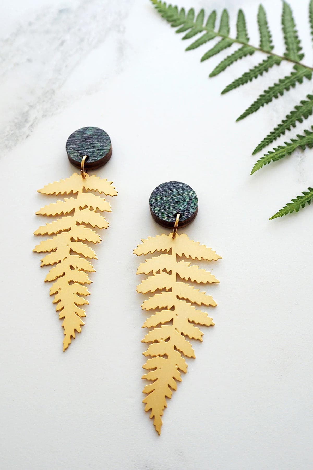 Mica Peet Gold Fern Statement Drop Earrings