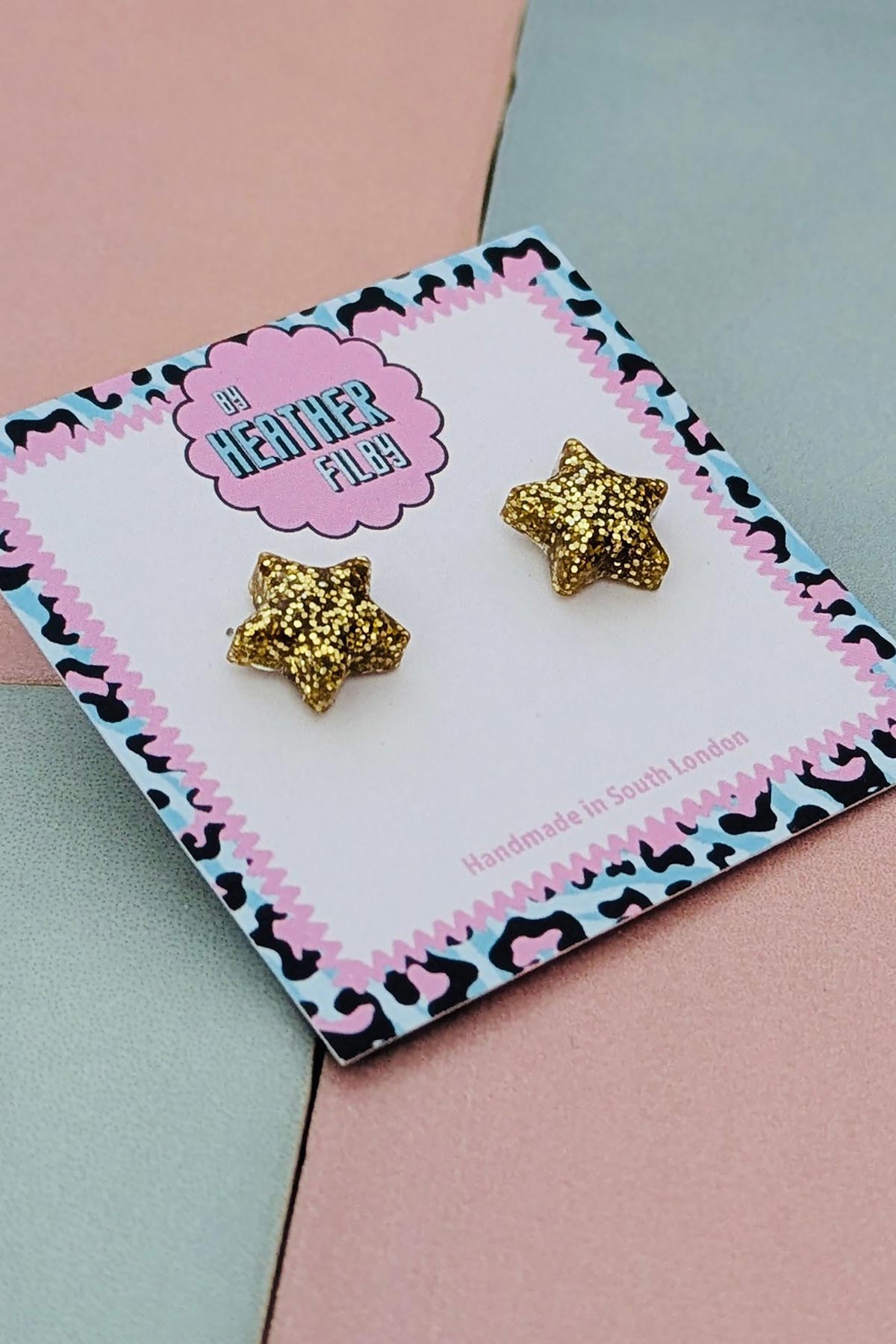 By Heather Filby Gold Star Glitter Stud Earrings