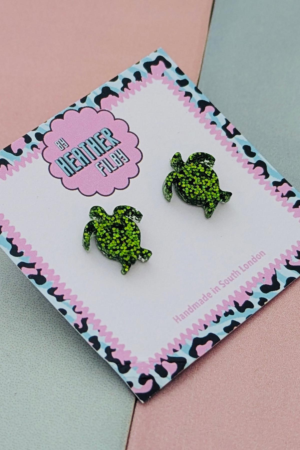 By Heather Filby Green Turtle Glitter Stud Earrings