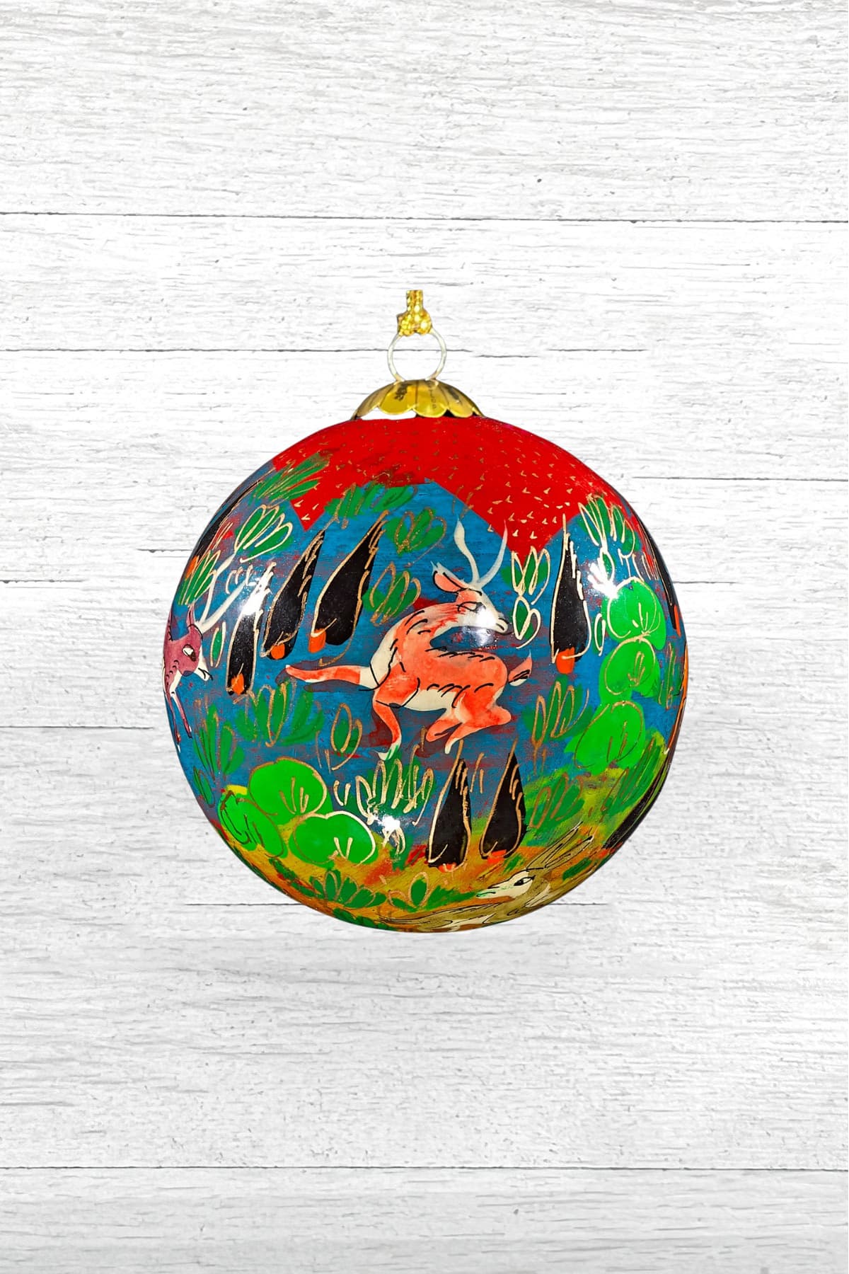 Honest Handcrafted Paper Mache Baubles Forest Friends Red