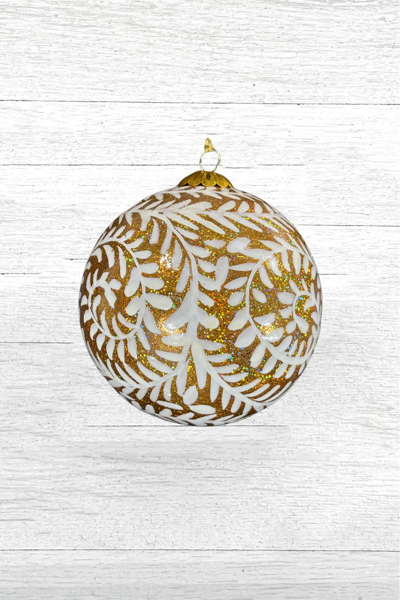 Honest Handcrafted Paper Mache Baubles Winter Vines Gold