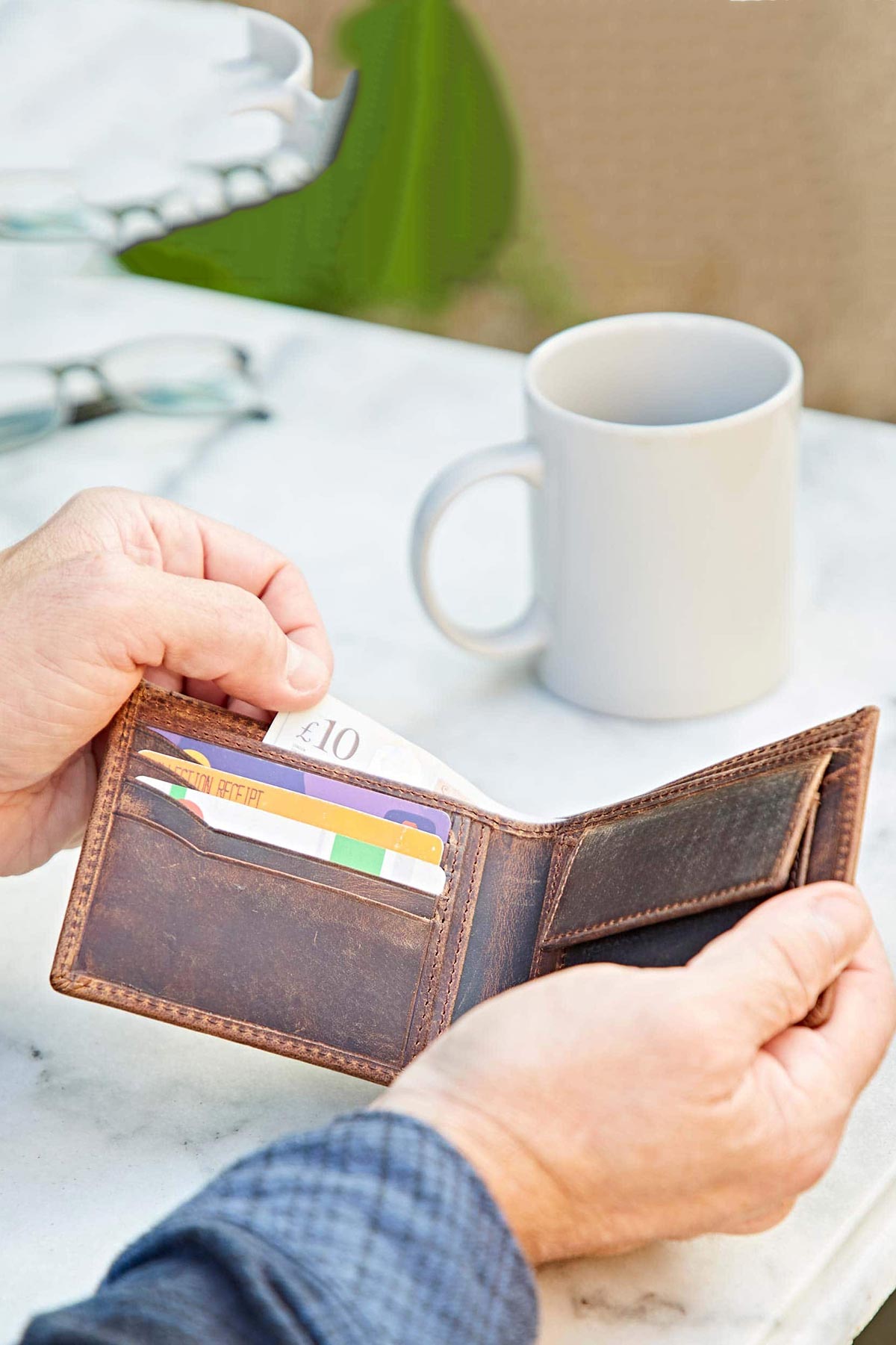 Paper High Handmade Buffalo Leather Wallet In Brown