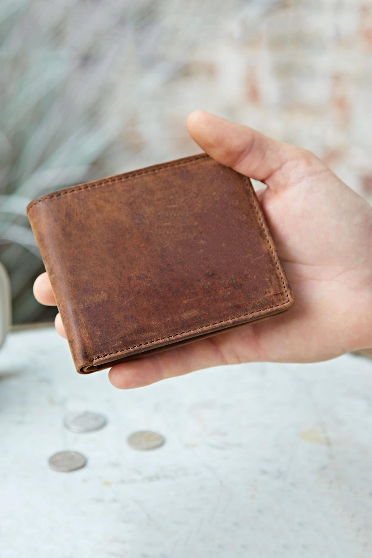 Paper High Handmade Buffalo Leather Wallet In Brown