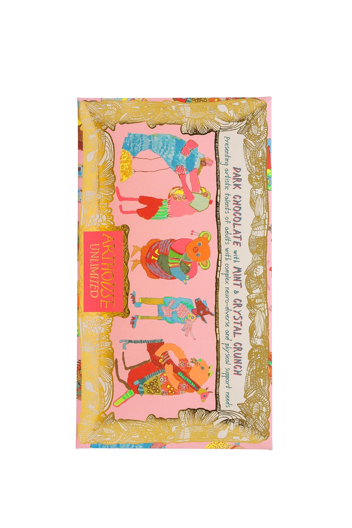 Arthouse Unlimited Hugging Animals Dark Chocolate Bar With Mint & Crystal Crunch