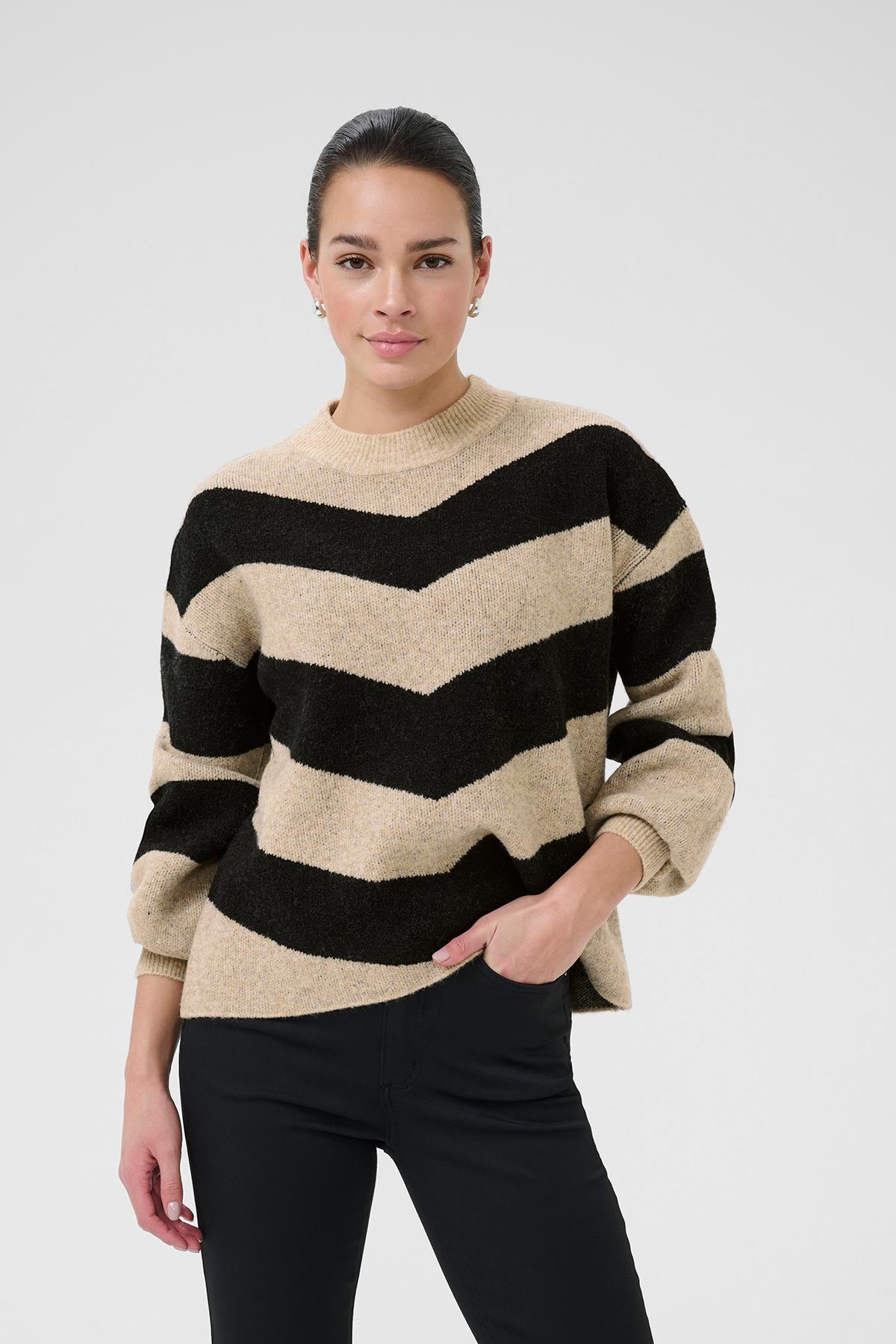 Kaffe KAverana Knit Pullover In Black Stripe