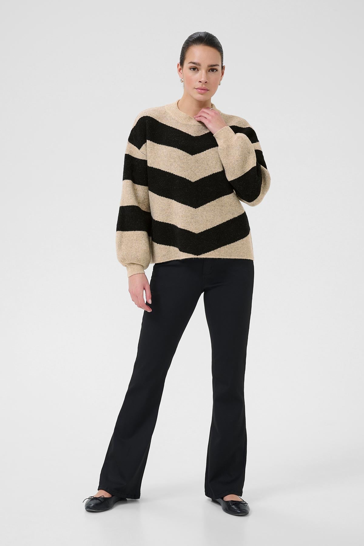 Kaffe KAverana Knit Pullover In Black Stripe