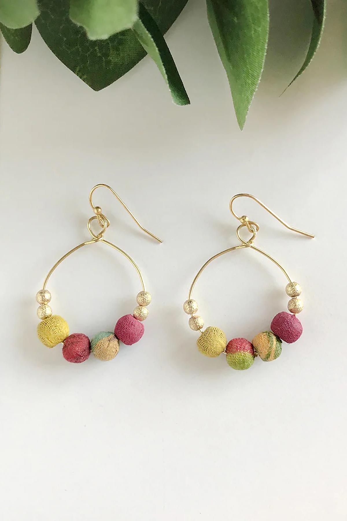 World Finds Kantha Petite Gilded Hoops