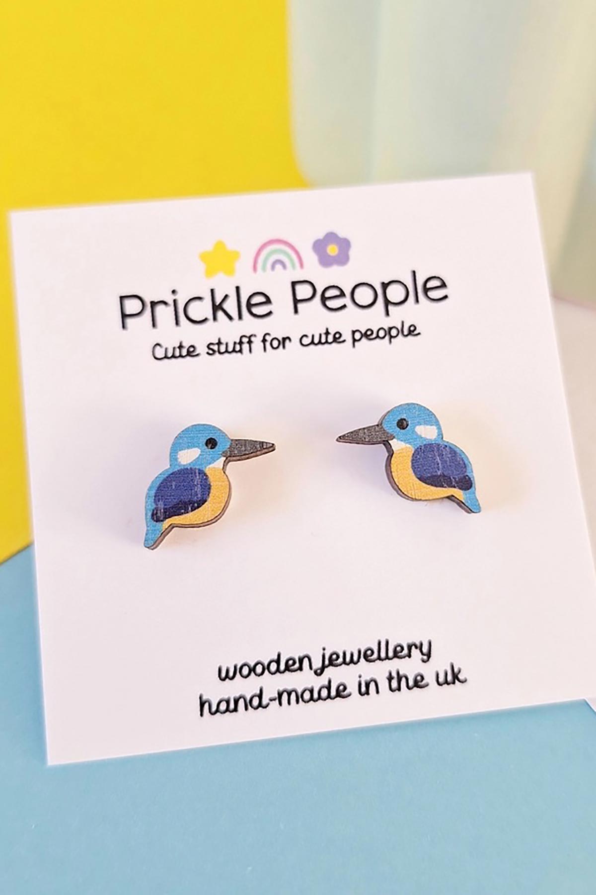 Prickle People Kingfisher Wooden Stud Earrings