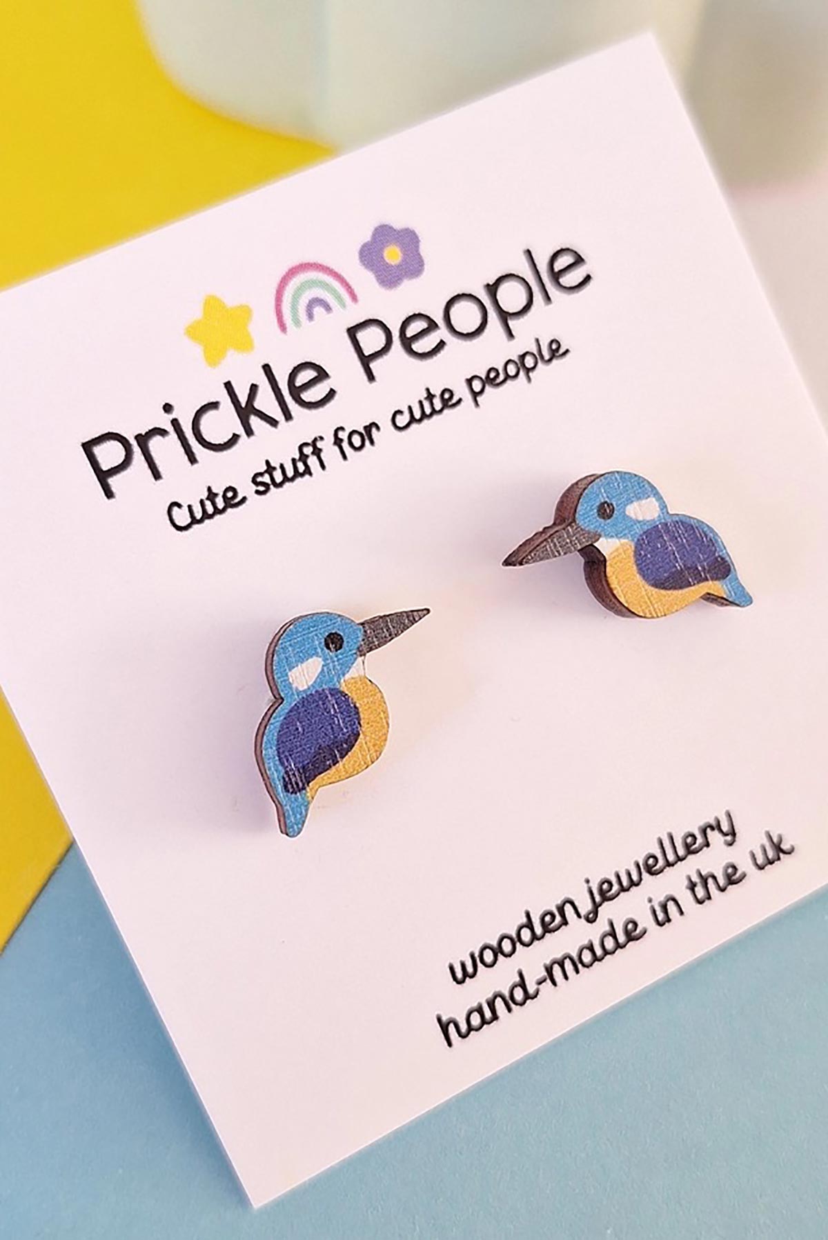 Prickle People Kingfisher Wooden Stud Earrings