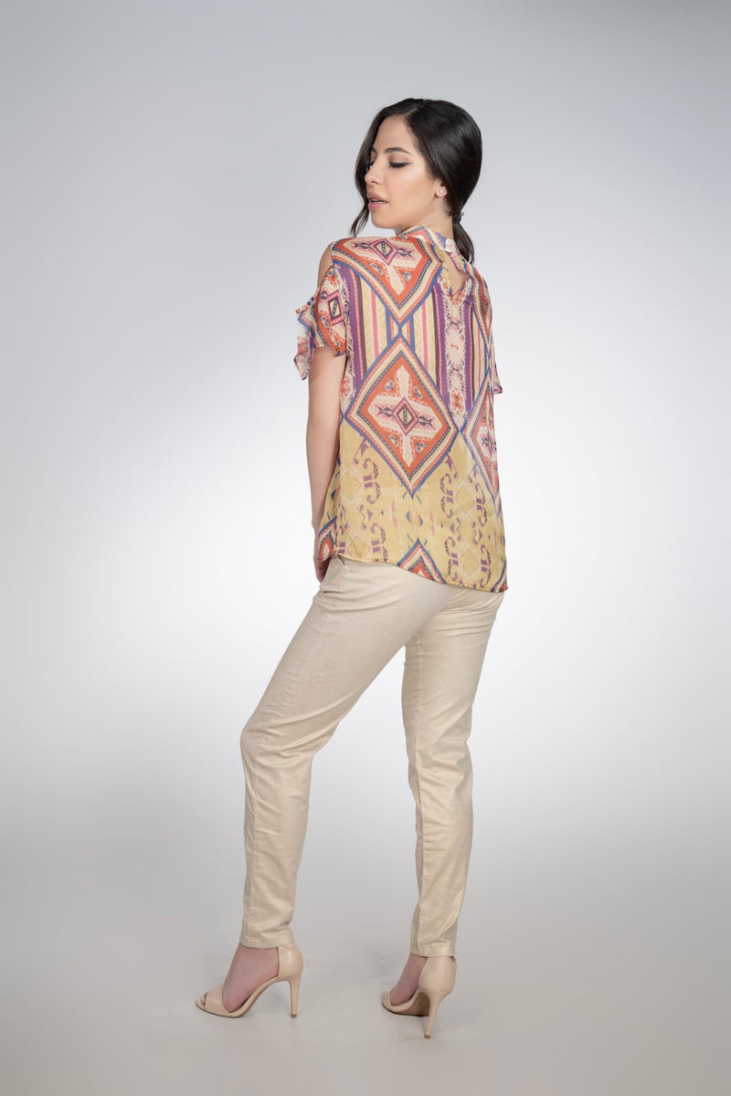 Vivian Contemporary Andean Design Kuntur Stand-Up Collar Silk Blouse