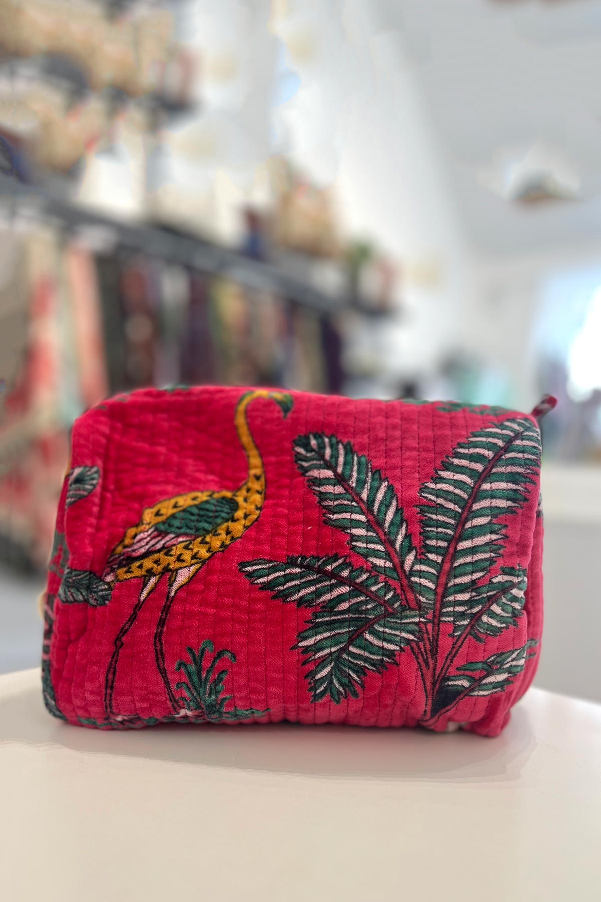 Conscious Yoga Collective Large Velvet Make Up Bag In Jungle Pink