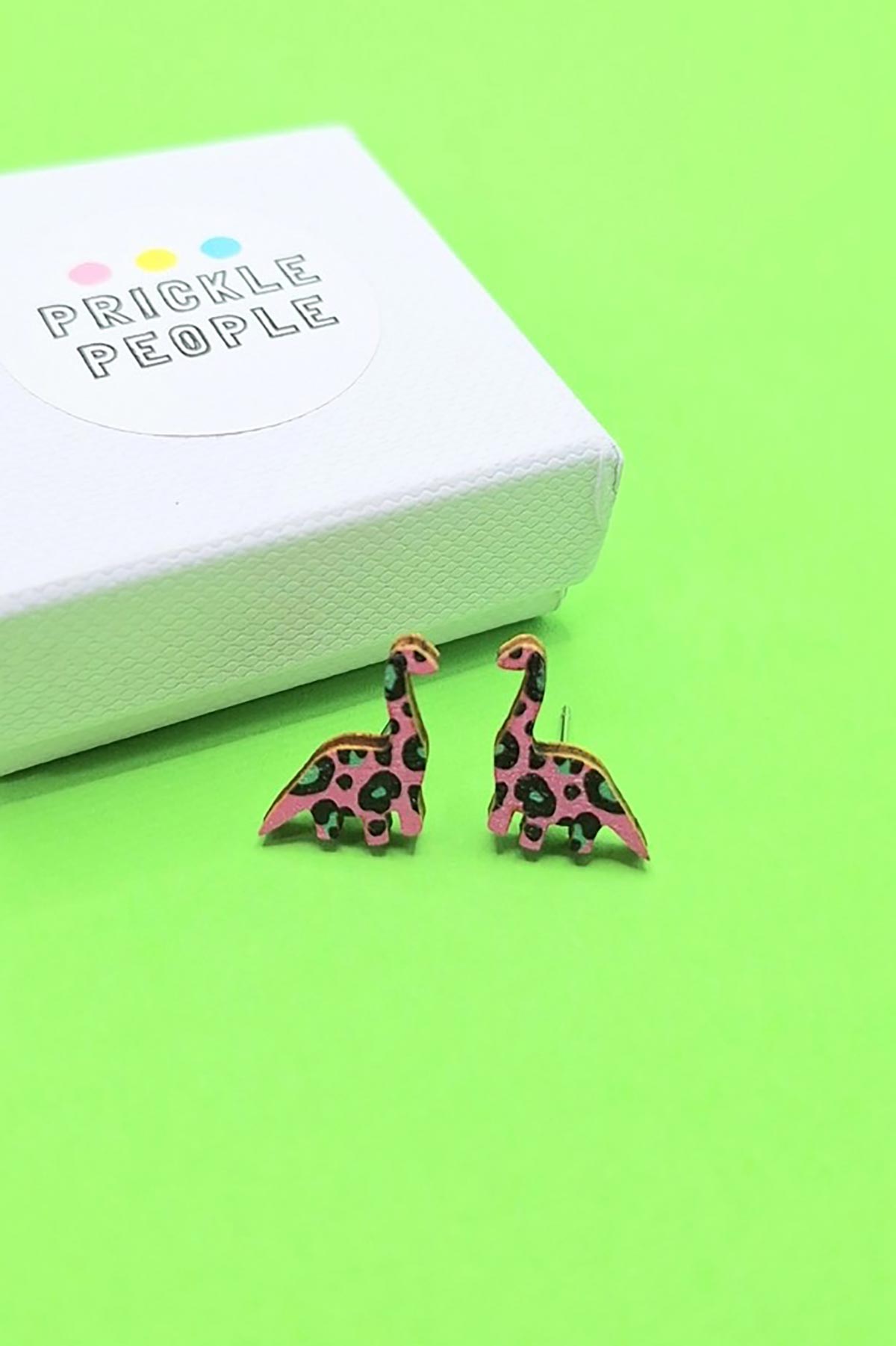 Prickle People Leopard Print Dino Wooden Stud Earrings