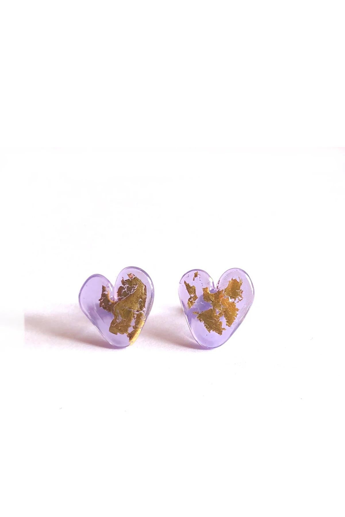 Helen Chalmers Lilac Gold Handmade Glass Heart Stud Earrings