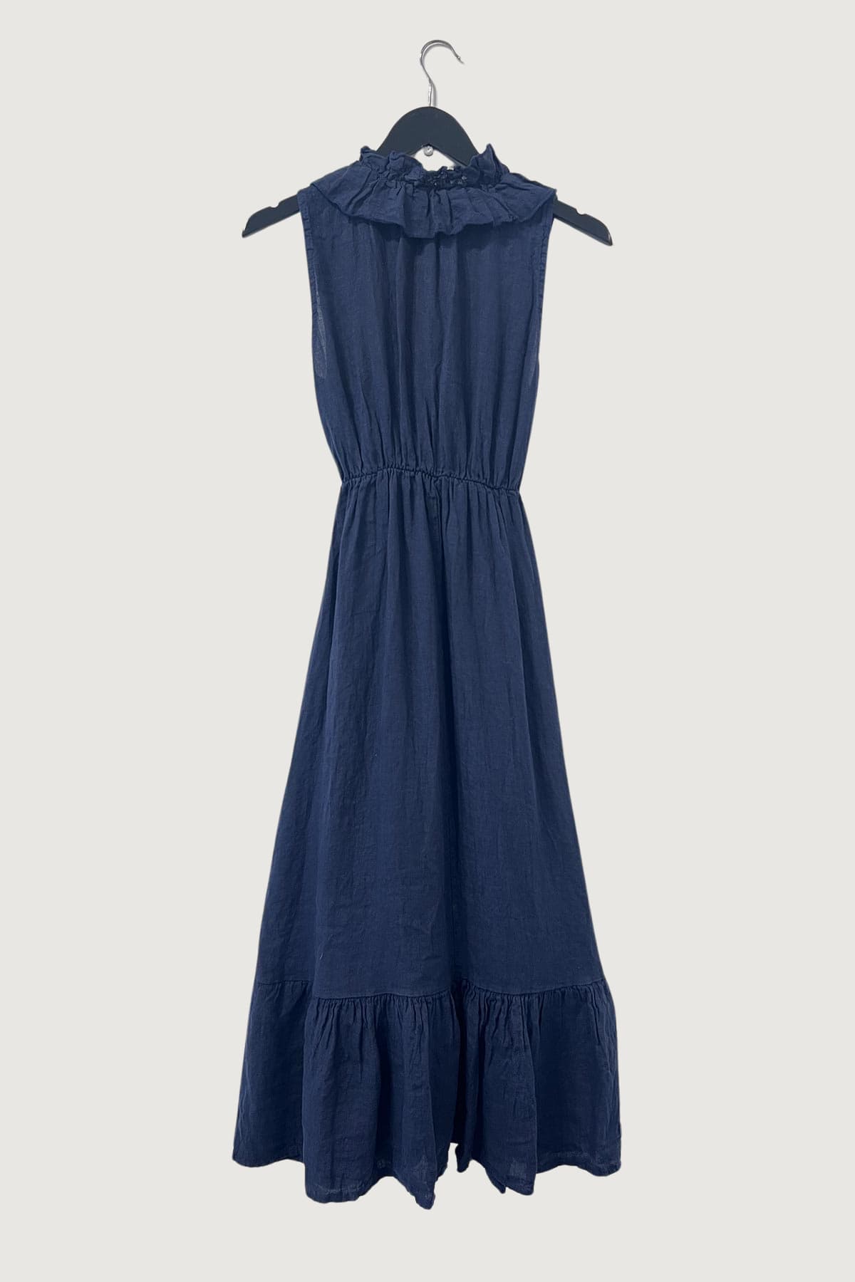 Mia Strada London Linen Cross Over Midi Dress In Navy Blue