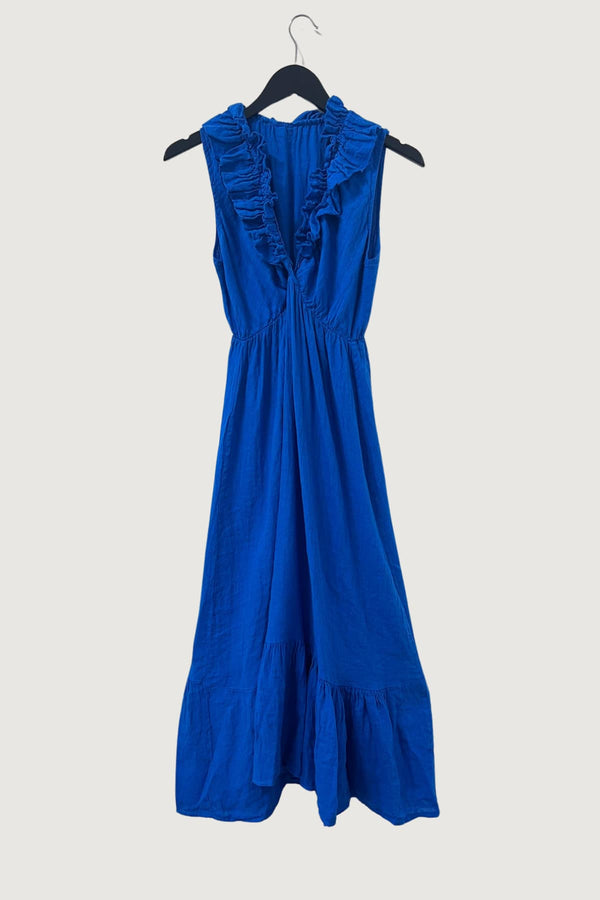 Mia Strada London Linen Cross Over Midi Dress In Royal Blue