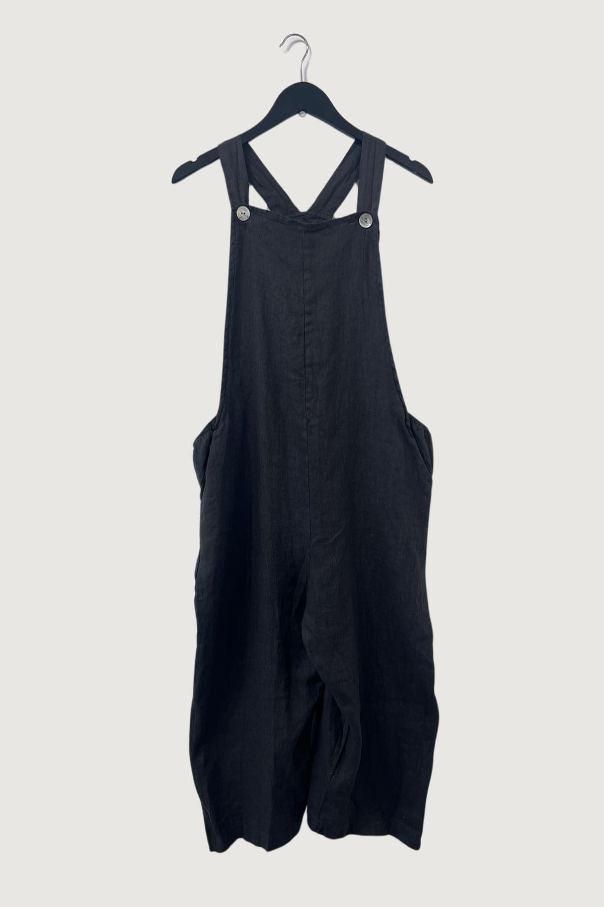 Mia Strada London Linen Dungaree With Pockets In Charcoal Grey