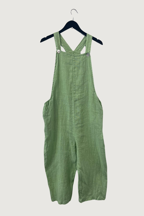 Mia Strada London Linen Dungaree With Pockets In Pistachio Green