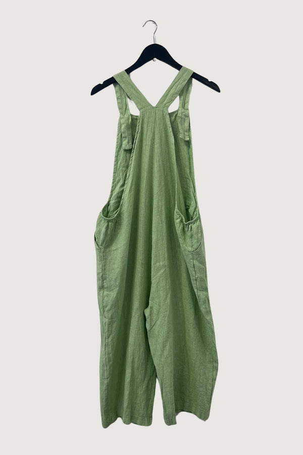 Mia Strada London Linen Dungaree With Pockets In Pistachio Green