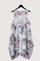 Mia Strada London Linen Floral Dress With Pockets In White