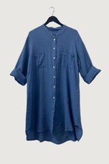 Mia Strada London Linen Shirt Dress In Blue