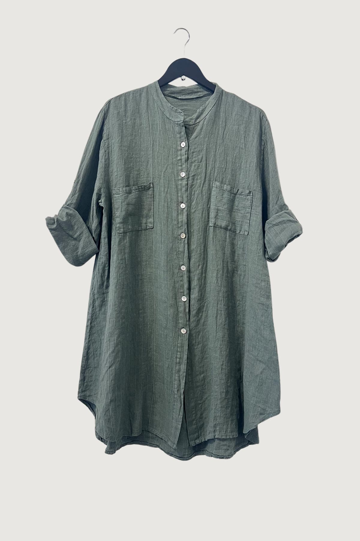 Mia Strada London Linen Shirt Dress In Khaki Green